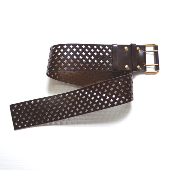 Yves Saint Laurent Brown Pierced Wide Leather Belt